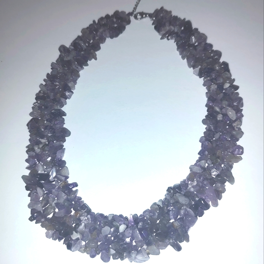 Amethyst chip beaded choker necklace